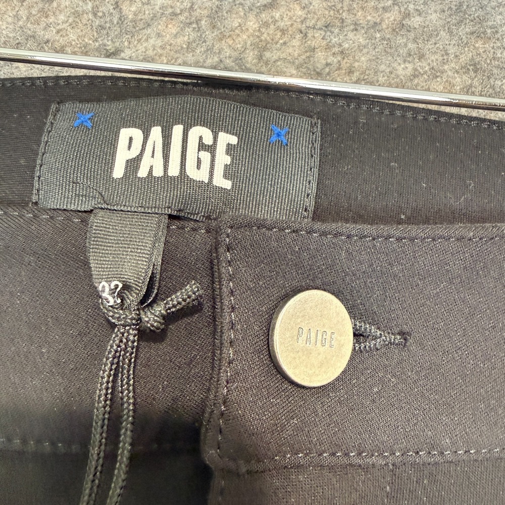 Paige Winona High Rise Flare Bootcut Pants Womens 32 Front Slit Black Rayon Blen - Picture 6 of 14